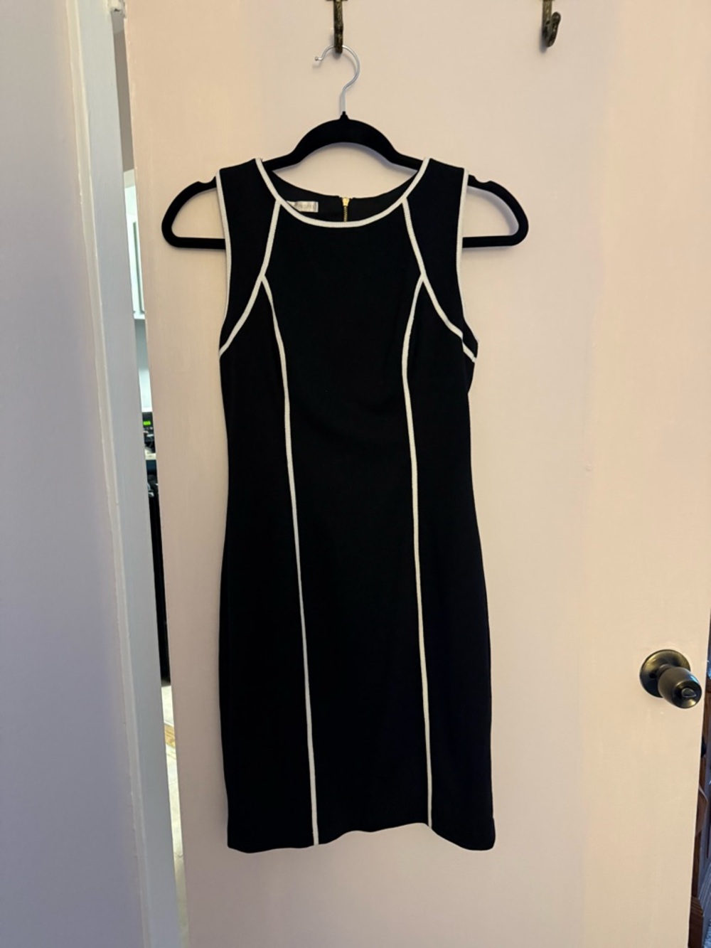 Boston Proper Black Midi Dress with White Piping